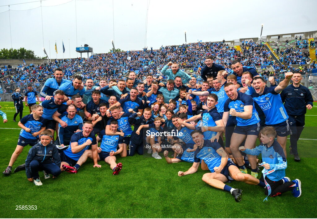 30 July 2023; Members of the Dublin squad and officials after the GAA Football All-Ireland Senior Championship final match between Dublin and Kerry at Croke Park in Dublin. Photo by Ray McManus/Sportsfile