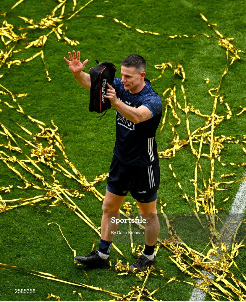 30 July 2023; Dublin goalkeeper Stephen Cluxton celebrates after the GAA Football All-Ireland Senior Championship final match between Dublin and Kerry at Croke Park in Dublin. Photo by Daire Brennan/Sportsfile