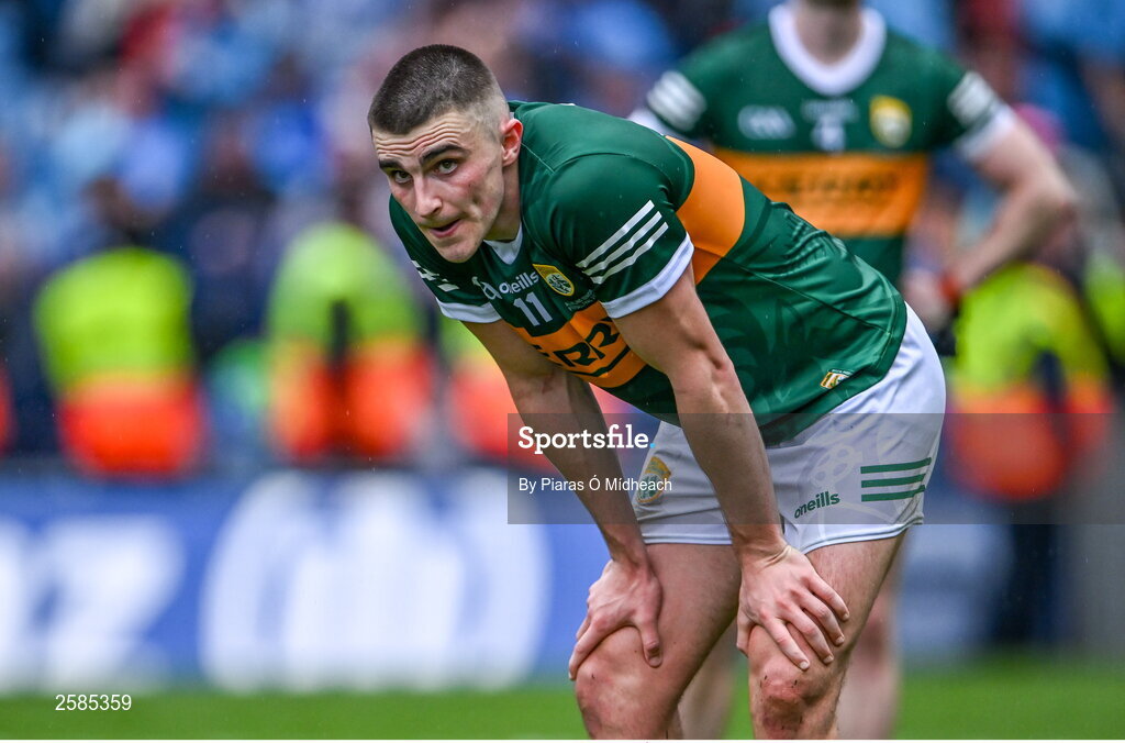 30 July 2023; Seán O'Shea of Kerry after his side's defeat in the GAA Football All-Ireland Senior Championship final match between Dublin and Kerry at Croke Park in Dublin. Photo by Piaras Ó Mídheach/Sportsfile