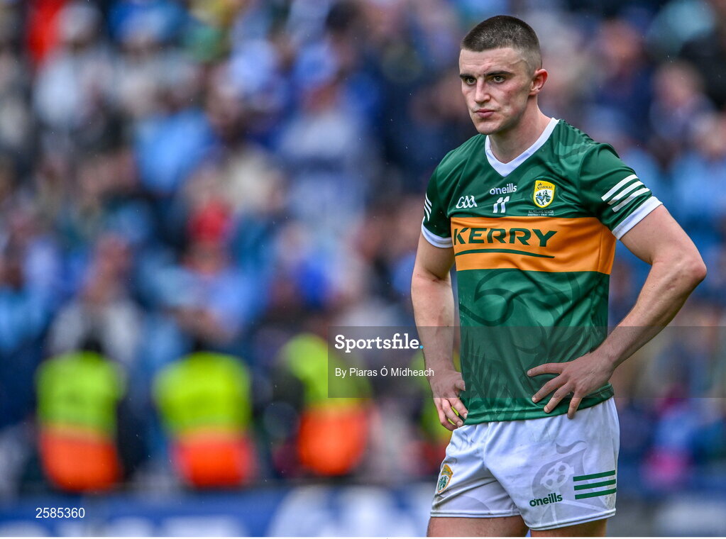 30 July 2023; Seán O'Shea of Kerry after his side's defeat in the GAA Football All-Ireland Senior Championship final match between Dublin and Kerry at Croke Park in Dublin. Photo by Piaras Ó Mídheach/Sportsfile