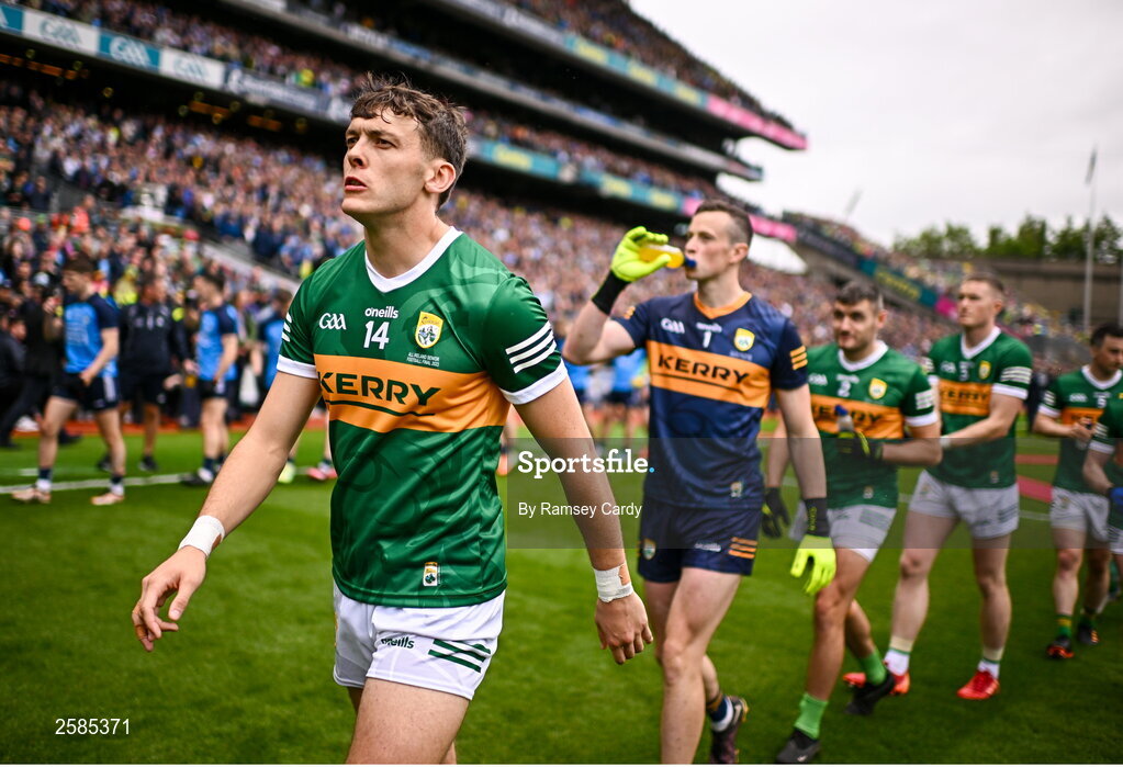 30 July 2023; David Clifford of Kerry during the pre-match parade before the GAA Football All-Ireland Senior Championship final match between Dublin and Kerry at Croke Park in Dublin. Photo by Ramsey Cardy/Sportsfile