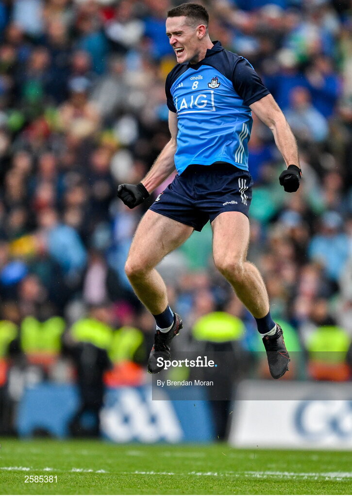 30 July 2023; Brian Fenton of Dublin  celebrates victory at the final whistle of the GAA Football All-Ireland Senior Championship final match between Dublin and Kerry at Croke Park in Dublin. Photo by Brendan Moran/Sportsfile