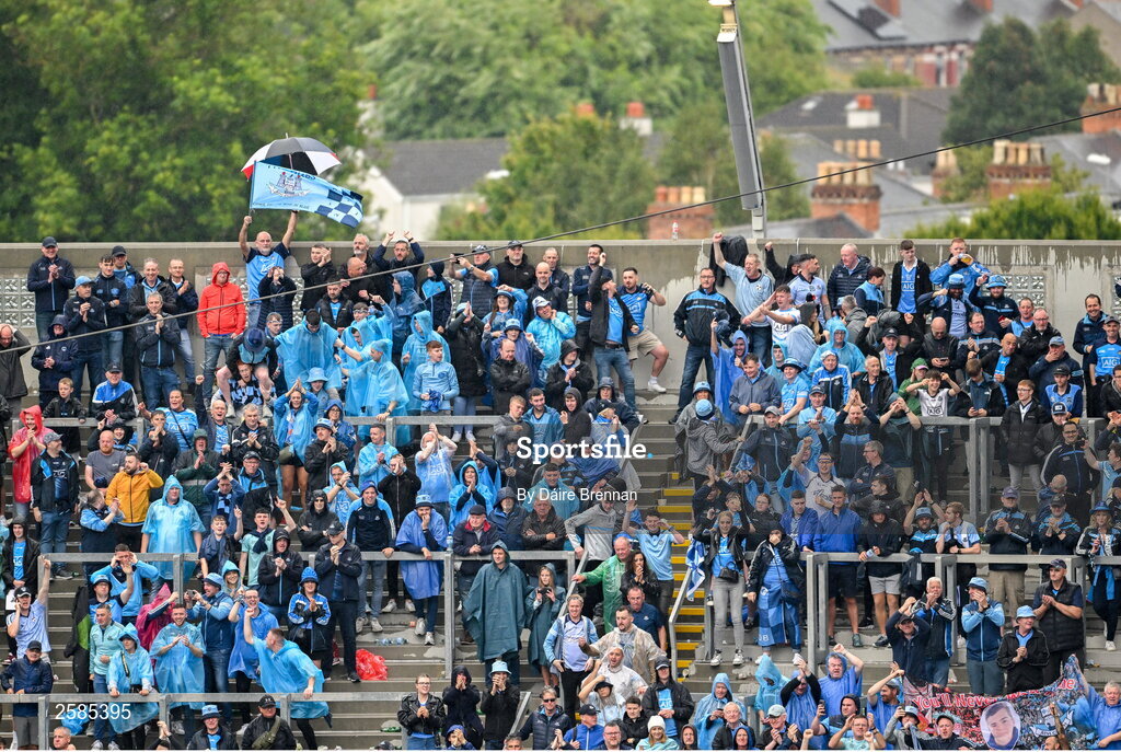 30 July 2023; Dublin supporters on hill 16 celebrate after the GAA Football All-Ireland Senior Championship final match between Dublin and Kerry at Croke Park in Dublin. Photo by Daire Brennan/Sportsfile