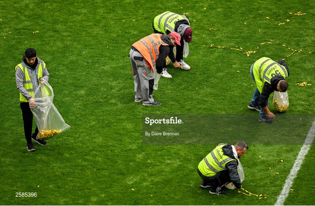 30 July 2023; Croke Park cleaners clean up after the GAA Football All-Ireland Senior Championship final match between Dublin and Kerry at Croke Park in Dublin. Photo by Daire Brennan/Sportsfile