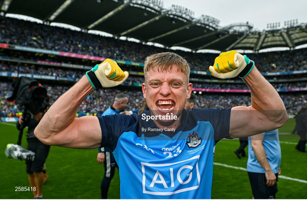 30 July 2023; Cian Murphy of Dublin celebrates after the GAA Football All-Ireland Senior Championship final match between Dublin and Kerry at Croke Park in Dublin. Photo by Ramsey Cardy/Sportsfile