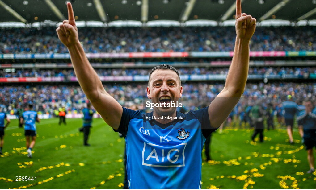 30 July 2023; Cormac Costello of Dublin celebrates after the GAA Football All-Ireland Senior Championship final match between Dublin and Kerry at Croke Park in Dublin. Photo by David Fitzgerald/Sportsfile
