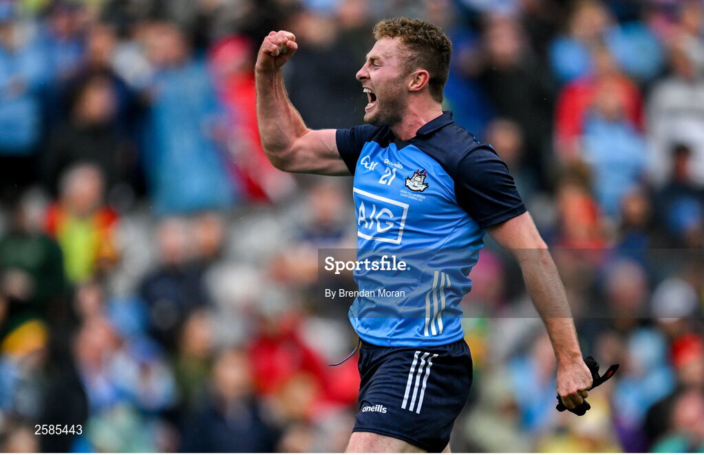 30 July 2023; Jack McCaffrey of Dublin celebrates victory at the final whistle of the GAA Football All-Ireland Senior Championship final match between Dublin and Kerry at Croke Park in Dublin. Photo by Brendan Moran/Sportsfile