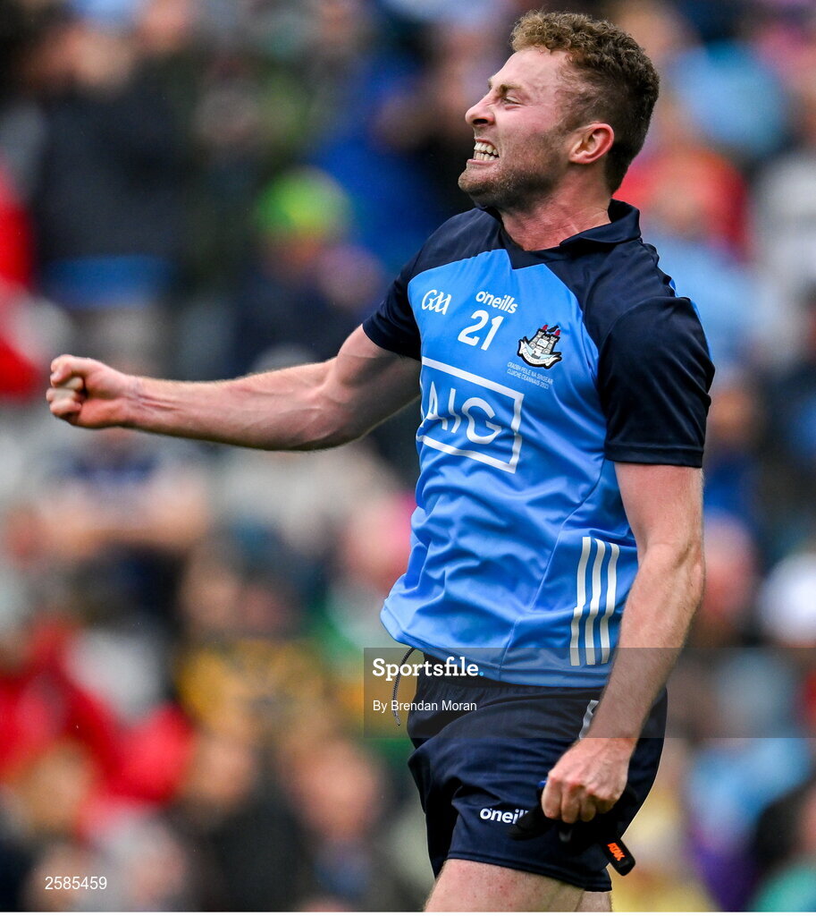 30 July 2023; Jack McCaffrey of Dublin celebrates victory at the final whistle of the GAA Football All-Ireland Senior Championship final match between Dublin and Kerry at Croke Park in Dublin. Photo by Brendan Moran/Sportsfile