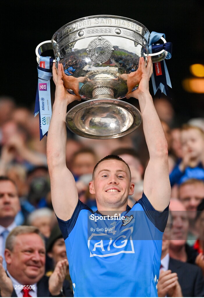 30 July 2023; Con O'Callaghan of Dublin lifts the Sam Maguire Cup after his side's victory in the GAA Football All-Ireland Senior Championship final match between Dublin and Kerry at Croke Park in Dublin. Photo by Seb Daly/Sportsfile