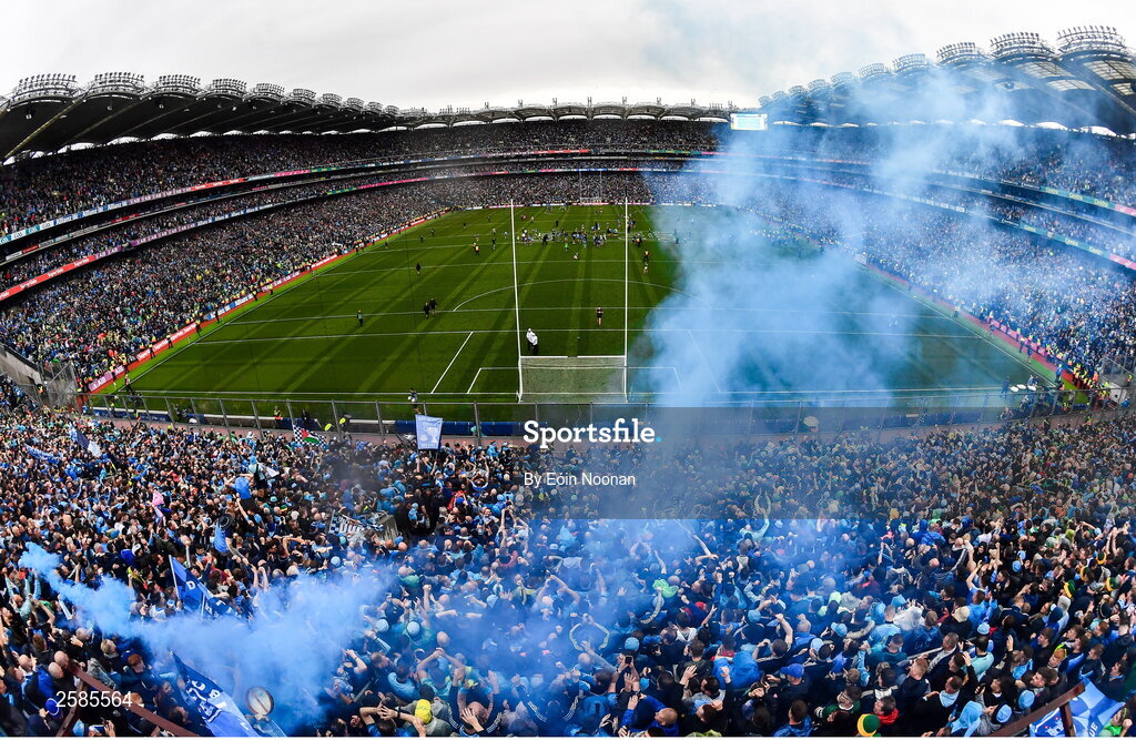 30 July 2023; Dublin supporters celebrate after the GAA Football All-Ireland Senior Championship final match between Dublin and Kerry at Croke Park in Dublin. Photo by Eóin Noonan/Sportsfile