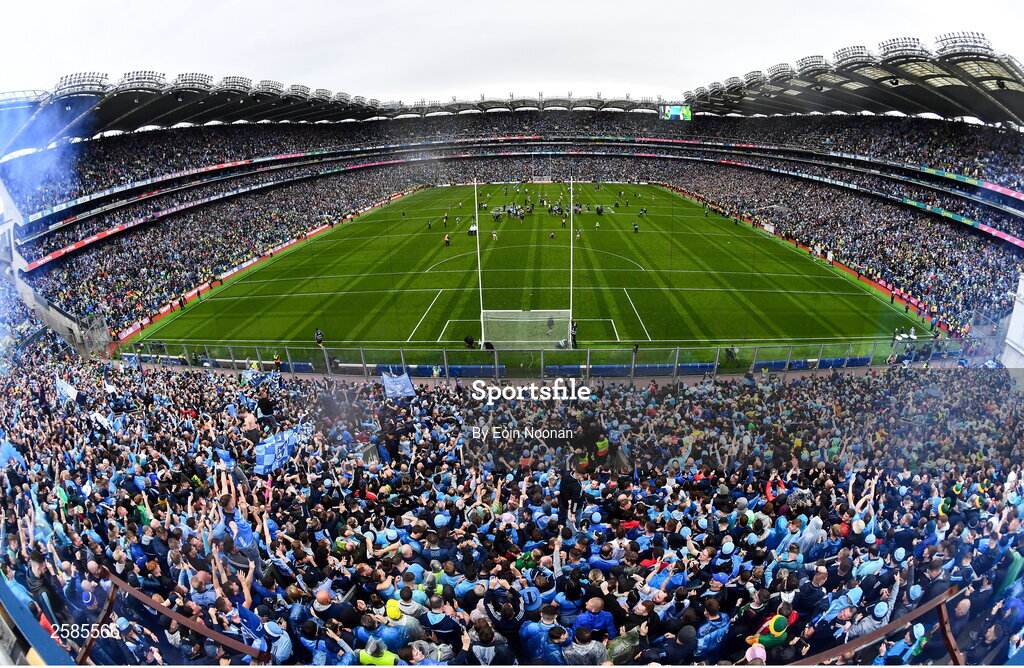 30 July 2023; Dublin supporters celebrate after the GAA Football All-Ireland Senior Championship final match between Dublin and Kerry at Croke Park in Dublin. Photo by Eóin Noonan/Sportsfile