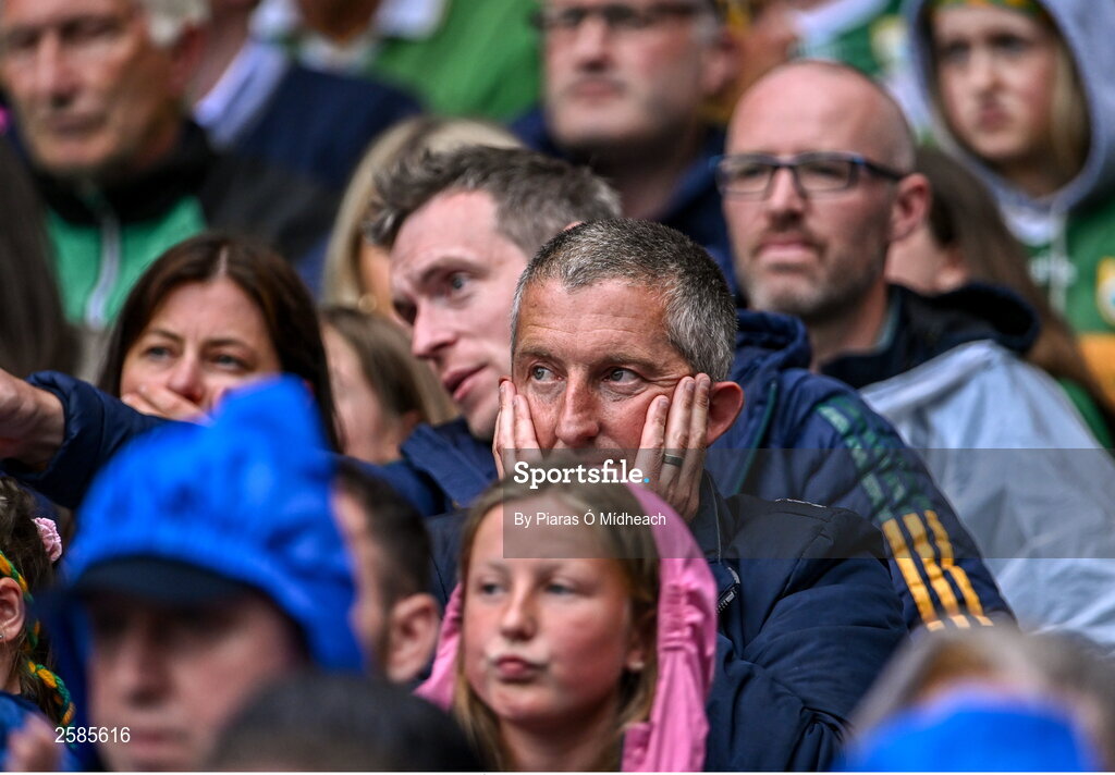 30 July 2023; Spectators during the GAA Football All-Ireland Senior Championship final match between Dublin and Kerry at Croke Park in Dublin. Photo by Piaras Ó Mídheach/Sportsfile
