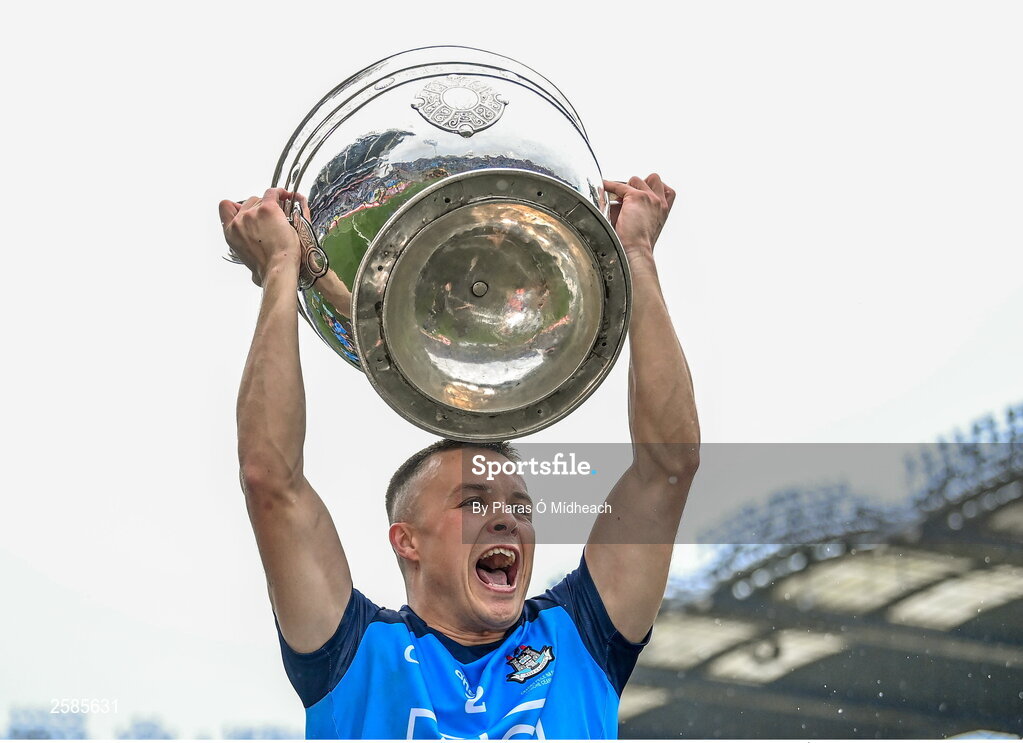30 July 2023; Eoin Murchan of Dublin celebrates with the Sam Maguire Cup after his side's victory in the GAA Football All-Ireland Senior Championship final match between Dublin and Kerry at Croke Park in Dublin. Photo by Piaras Ó Mídheach/Sportsfile