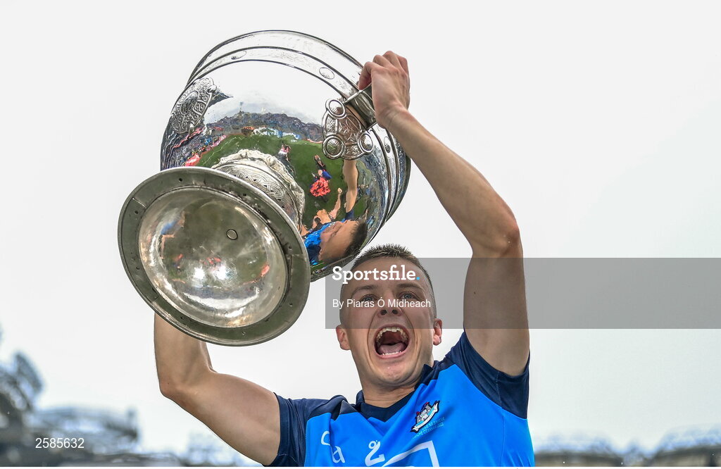30 July 2023; Eoin Murchan of Dublin celebrates with the Sam Maguire Cup after his side's victory in the GAA Football All-Ireland Senior Championship final match between Dublin and Kerry at Croke Park in Dublin. Photo by Piaras Ó Mídheach/Sportsfile