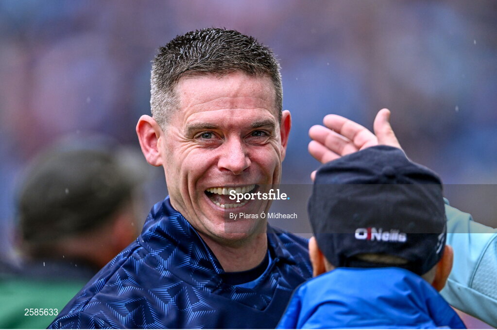 30 July 2023; Dublin goalkeeper Stephen Cluxton celebrates after his side's victory in the GAA Football All-Ireland Senior Championship final match between Dublin and Kerry at Croke Park in Dublin. Photo by Piaras Ó Mídheach/Sportsfile