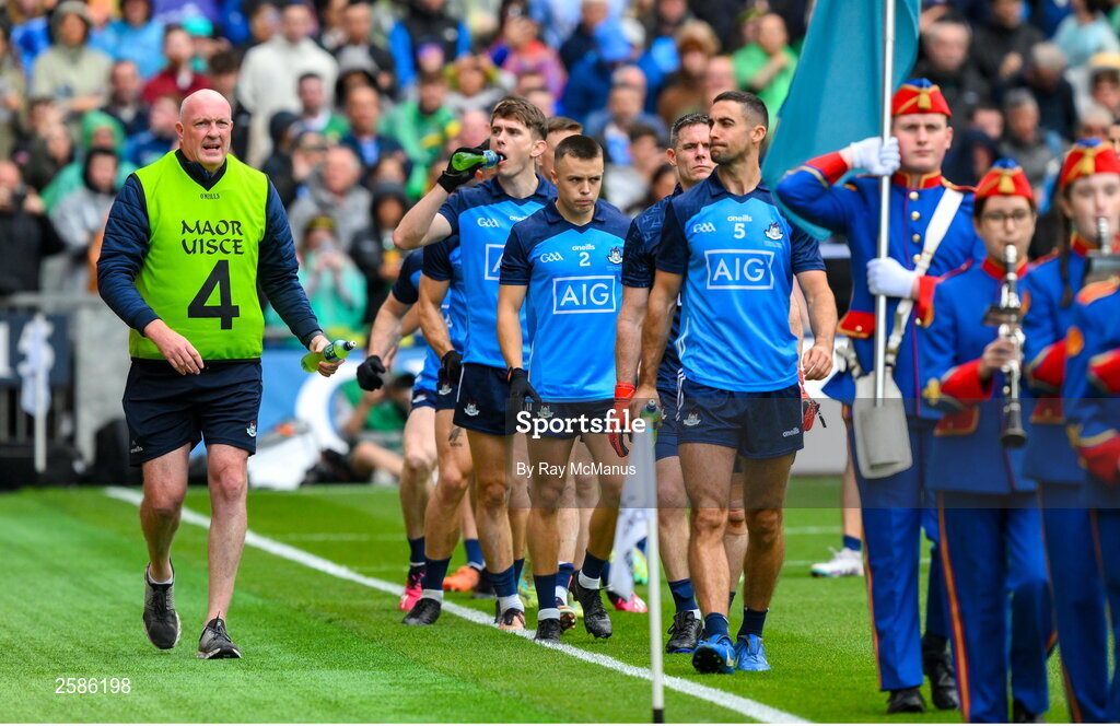 30 July 2023; Pat Gilroy of Dublin, left, before the GAA Football All-Ireland Senior Championship final match between Dublin and Kerry at Croke Park in Dublin. Photo by Ray McManus/Sportsfile