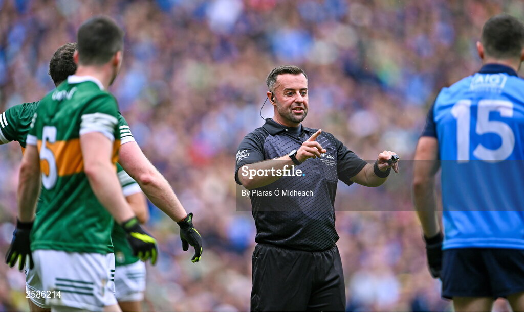 30 July 2023; Referee David Gough during the GAA Football All-Ireland Senior Championship final match between Dublin and Kerry at Croke Park in Dublin. Photo by Piaras Ó Mídheach/Sportsfile