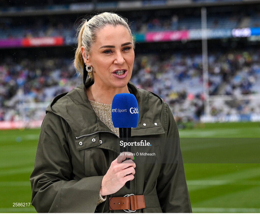 30 July 2023; Evanne Ní Chuilinn of RTÉ Sport before the GAA Football All-Ireland Senior Championship final match between Dublin and Kerry at Croke Park in Dublin. Photo by Piaras Ó Mídheach/Sportsfile