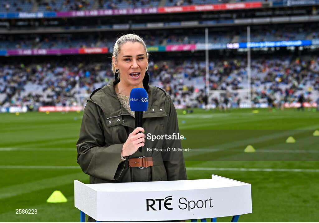 30 July 2023; Evanne Ní Chuilinn of RTÉ Sport before the GAA Football All-Ireland Senior Championship final match between Dublin and Kerry at Croke Park in Dublin. Photo by Piaras Ó Mídheach/Sportsfile