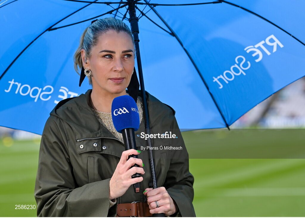 30 July 2023; Evanne Ní Chuilinn of RTÉ Sport before the GAA Football All-Ireland Senior Championship final match between Dublin and Kerry at Croke Park in Dublin. Photo by Piaras Ó Mídheach/Sportsfile