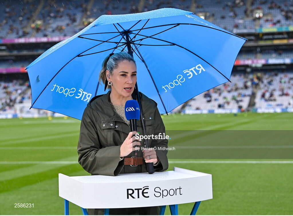 30 July 2023; Evanne Ní Chuilinn of RTÉ Sport before the GAA Football All-Ireland Senior Championship final match between Dublin and Kerry at Croke Park in Dublin. Photo by Piaras Ó Mídheach/Sportsfile