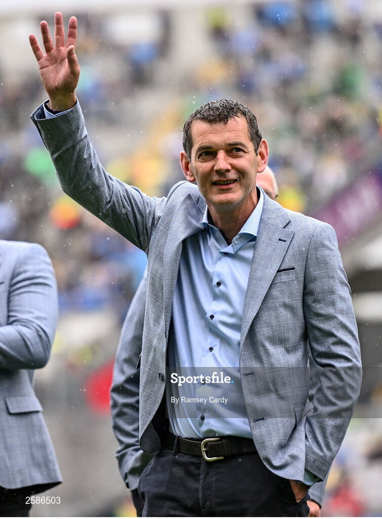 30 July 2023; Tomás Meehan of the 1998 All-Ireland winning Galway jubilee team who were honoured before the GAA Football All-Ireland Senior Championship final match between Dublin and Kerry at Croke Park in Dublin. Photo by Ramsey Cardy/Sportsfile