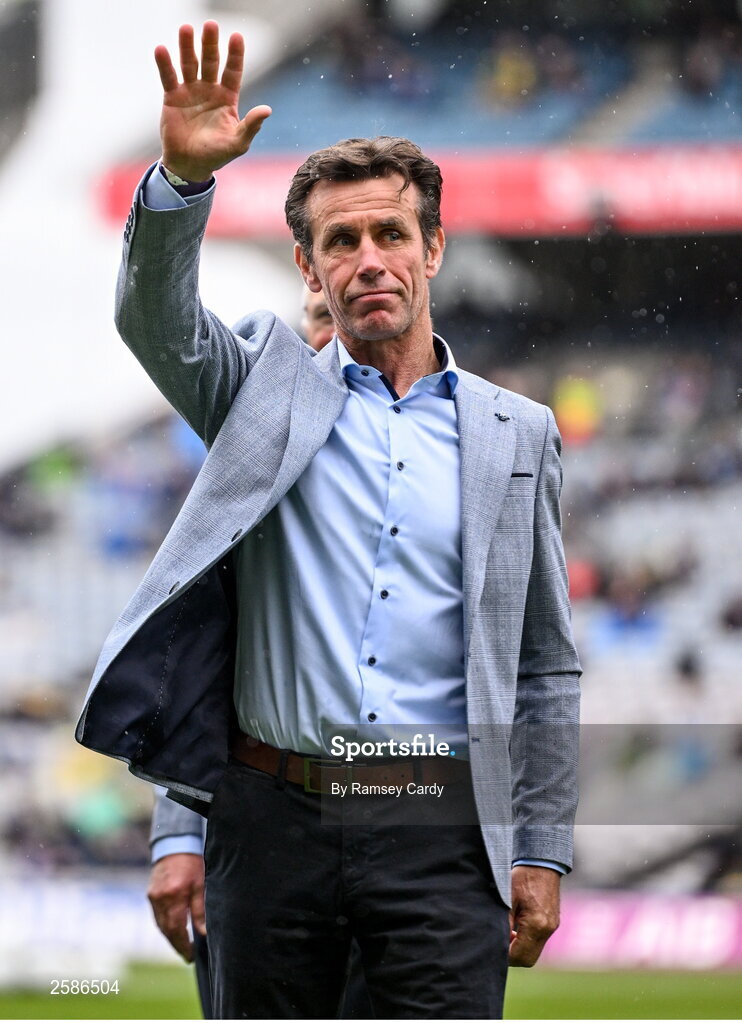 30 July 2023; Tomás Mannion of the 1998 All-Ireland winning Galway jubilee team who were honoured before the GAA Football All-Ireland Senior Championship final match between Dublin and Kerry at Croke Park in Dublin. Photo by Ramsey Cardy/Sportsfile