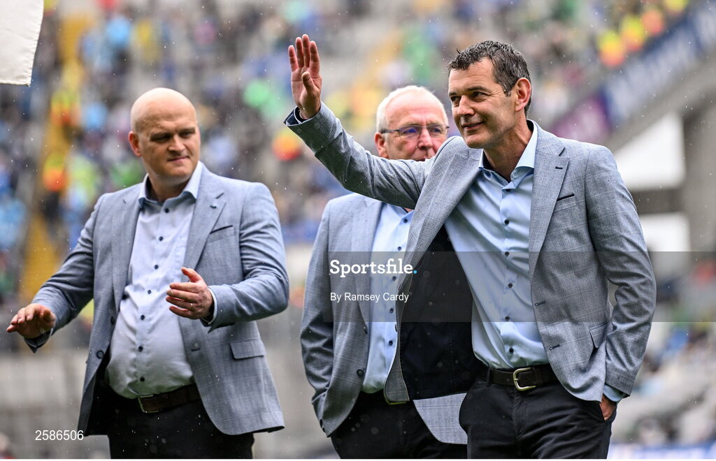 30 July 2023; Tomás Meehan of the 1998 All-Ireland winning Galway jubilee team who were honoured before the GAA Football All-Ireland Senior Championship final match between Dublin and Kerry at Croke Park in Dublin. Photo by Ramsey Cardy/Sportsfile
