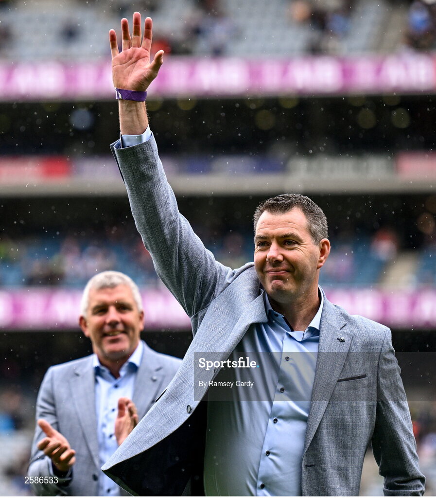 30 July 2023; Seán Ó Domhnaill of the 1998 All-Ireland winning Galway jubilee team who were honoured before the GAA Football All-Ireland Senior Championship final match between Dublin and Kerry at Croke Park in Dublin. Photo by Ramsey Cardy/Sportsfile