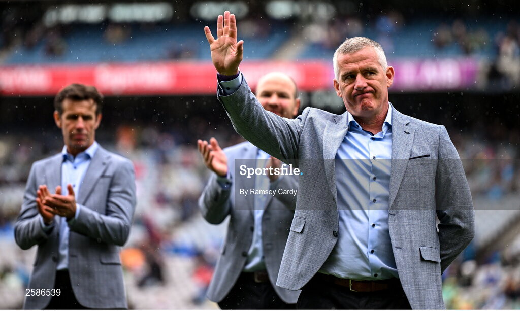 30 July 2023; Seán Óg de Paor of the 1998 All-Ireland winning Galway jubilee team who were honoured before the GAA Football All-Ireland Senior Championship final match between Dublin and Kerry at Croke Park in Dublin. Photo by Ramsey Cardy/Sportsfile