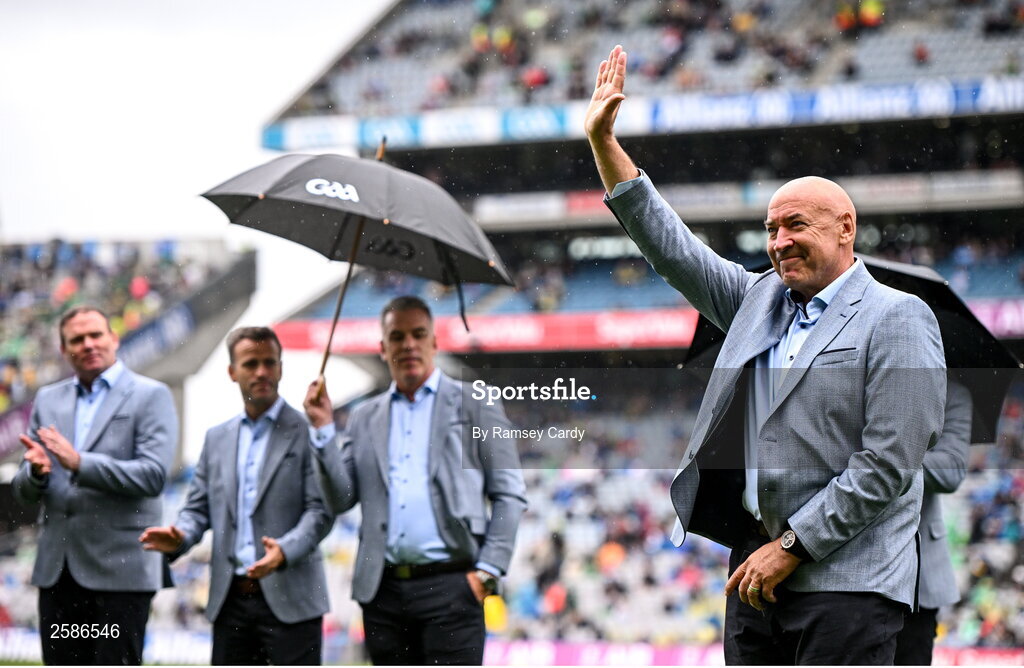 30 July 2023; Pat Comer of the 1998 All-Ireland winning Galway jubilee team who were honoured before the GAA Football All-Ireland Senior Championship final match between Dublin and Kerry at Croke Park in Dublin. Photo by Ramsey Cardy/Sportsfile