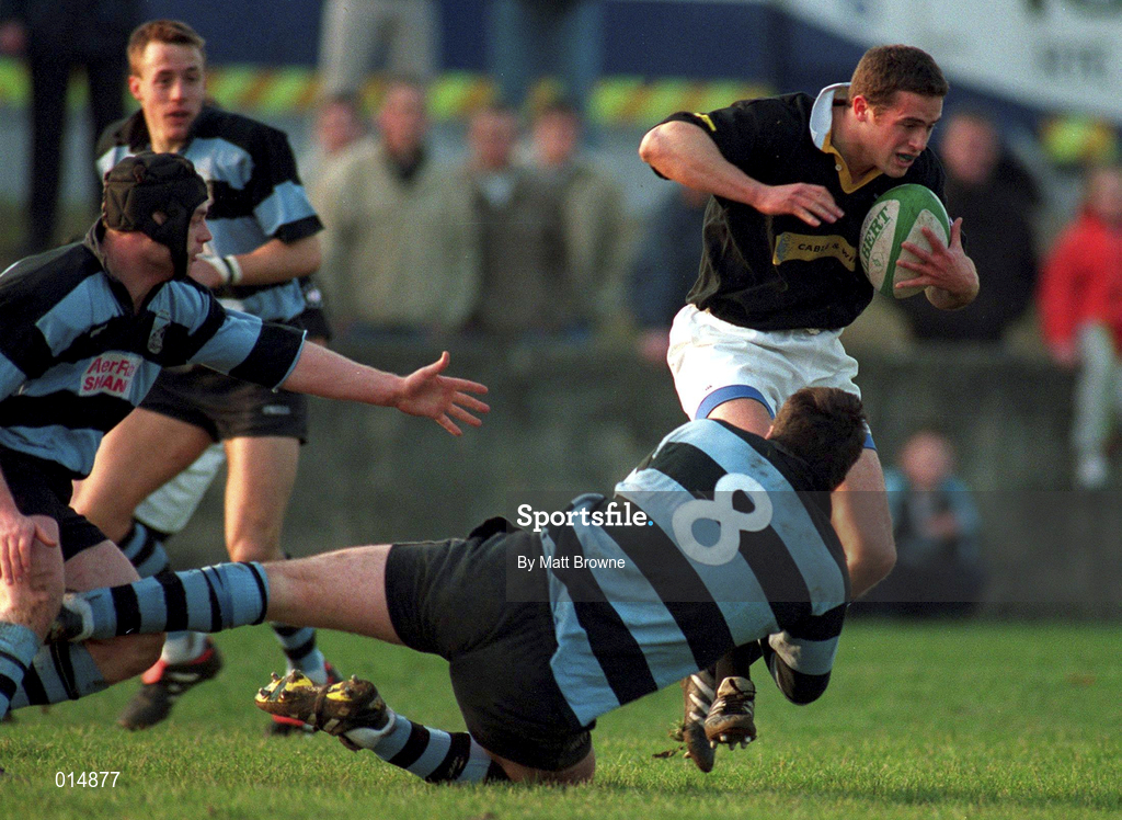 31 January 1998; Jan Cunningham of Ballymena is tackled by Anthony Foley of Shannon during the All-Ireland League Division 1 match between Shannon RFC and Ballymena RFC at Thomond Park in Limerick. Photo by Matt Browne/Sportsfile