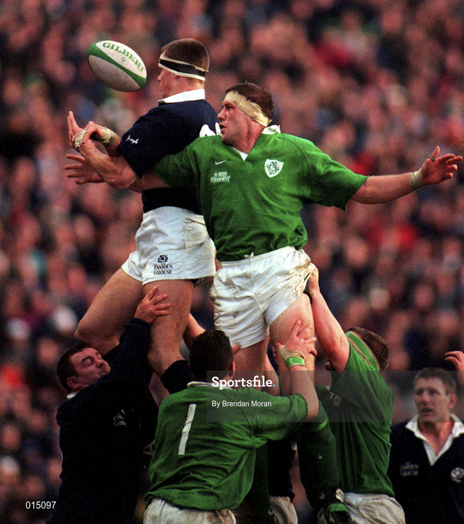 7 February 1998; Paddy Johns of Ireland during the Five Nations Rugby Championship match between Ireland and Scotland at Lansdowne Road in Dublin, Ireland. Photo by Brendan Moran/Sportsfile
