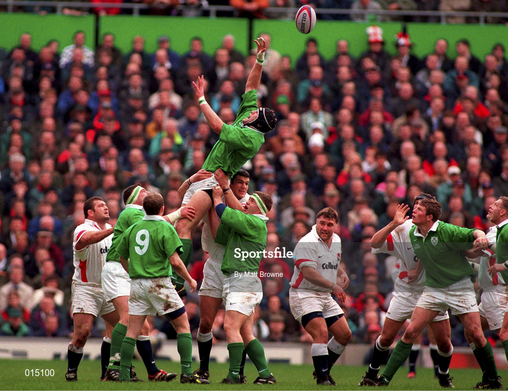 4 April 1998; Paddy Johns of Ireland contests a lineout ball during the Five Nations Rugby Championship match between England and Ireland at Twickenham Stadium in London, England. Photo by Matt Browne/Sportsfile