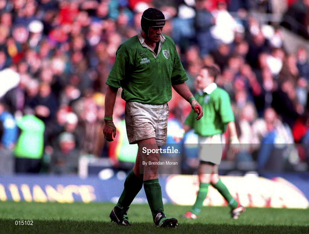 4 April 1998; Paddy Johns of Ireland leaves the pitch after the Five Nations Rugby Championship match between England and Ireland at Twickenham Stadium in London, England. Photo by Brendan Moran/Sportsfile