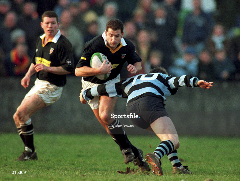31 January 1998; Derek McAleese of Ballymena is tackled by Jim Galvin of Shannon during the All-Ireland League Division 1 match between Shannon RFC and Ballymena RFC at Thomond Park in Limerick. Photo by Matt Browne/Sportsfile