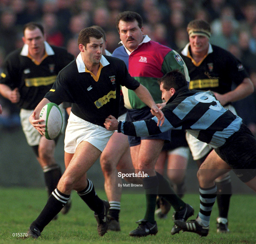 31 January 1998; Derek McAleese of Ballymena is tackled by Gavin Russell of Shannon during the All-Ireland League Division 1 match between Shannon RFC and Ballymena RFC at Thomond Park in Limerick. Photo by Matt Browne/Sportsfile