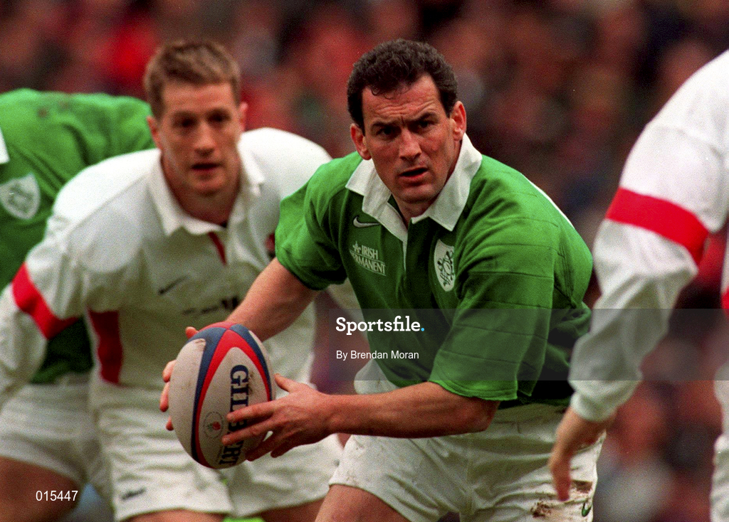 4 April 1998; Eric Elwood of Ireland during the Five Nations Rugby Championship match between England and Ireland at Twickenham Stadium in London, England. Photo by Brendan Moran/Sportsfile