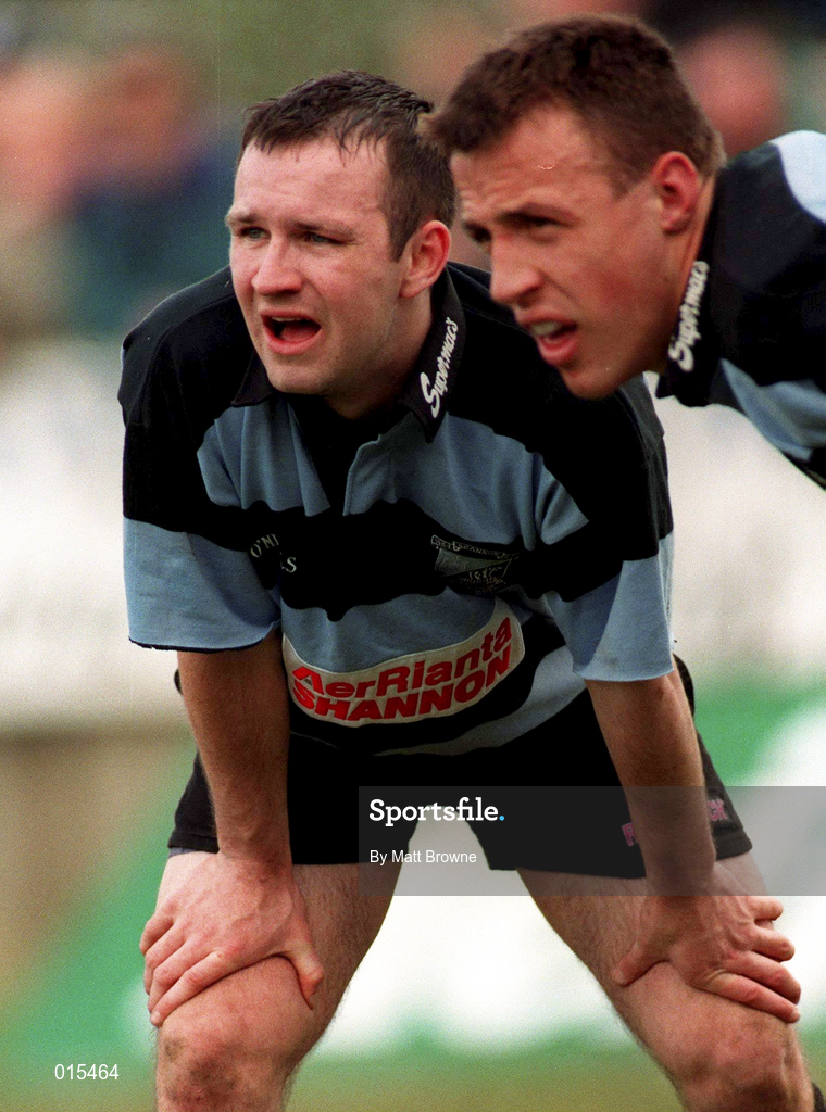 18 April 1998; Frank McNamara of Shannon alongside team-mate Andrew Thompson, right, during the All-Ireland League Division 1 semi-match between Shannon RFC and St Mary's College RFC at Thomond Park in Limerick. Photo by Matt Browne/Sportsfile