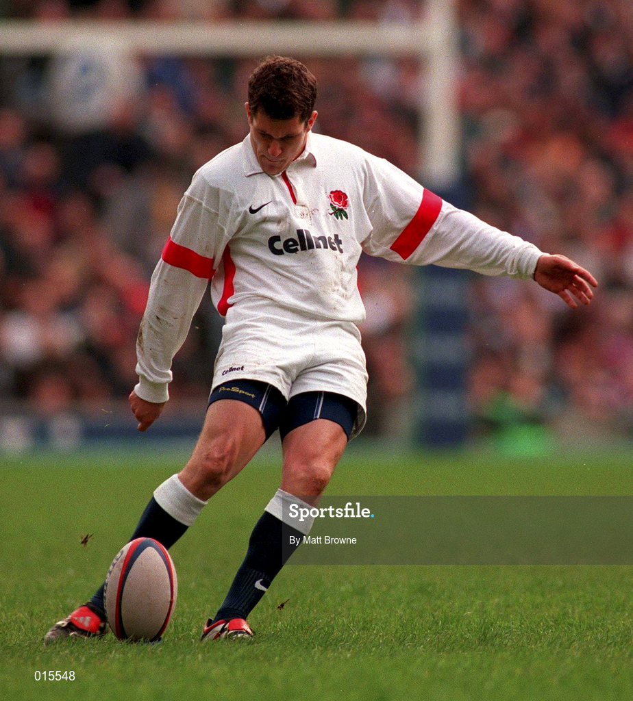 4 April 1998; Paul Grayson of England kicks a conversion during the Five Nations Rugby Championship match between England and Ireland at Twickenham Stadium in London, England. Photo by Matt Browne/Sportsfile