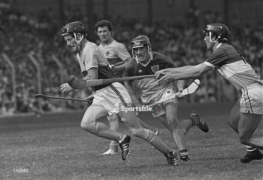 31 July 1984; Mick Jacob, Wexford, in action against Offaly. Leinster hurling final, Offaly v Wexford, Cork Park, Dublin. Picture Credit; Ray McManus/SPORTSFILE