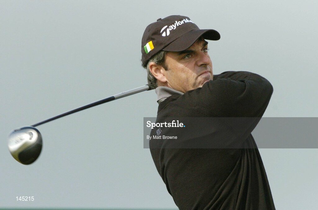 2 July 2004; Paul McGinley watches his drive from the 18th tee box during the Smurfit European Open. South Course, K Club, Straffan, Co. Kildare, Ireland. Picture credit; Matt Browne / SPORTSFILE