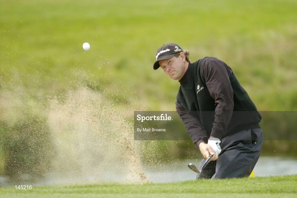 2 July 2004; Retief Goosen plays from the bunker onto the 17th green during the Smurfit European Open. South Course, K Club, Straffan, Co. Kildare, Ireland. Picture credit; Matt Browne / SPORTSFILE