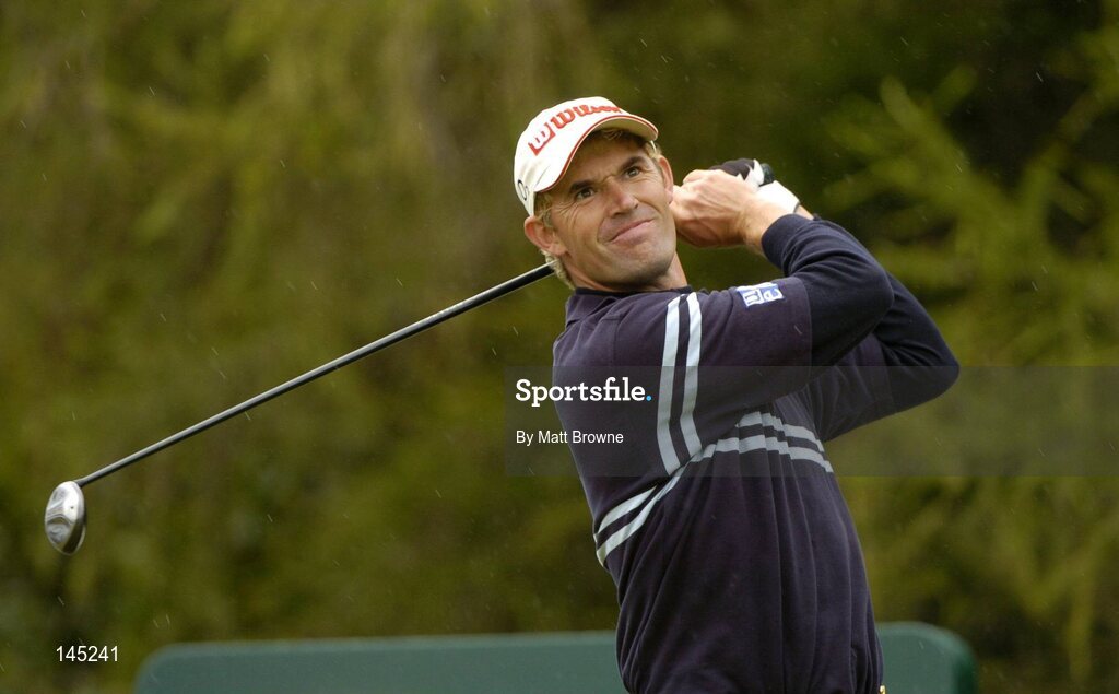 2 July 2004; Padraig Harrington watches his drive from the 9th tee box during the Smurfit European Open. South Course, K Club, Straffan, Co. Kildare, Ireland. Picture credit; Matt Browne / SPORTSFILE