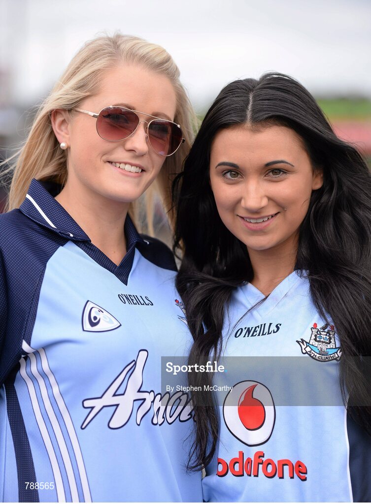 1 September 2013; Dublin supporters Niamh Burke, left, and Aisling Domican, both from  Palmerstown, Co. Dublin, ahead of the game. GAA Football All-Ireland Senior Championship, Semi-Final, Dublin v Kerry, Croke Park, Dublin. Picture credit: Stephen McCarthy / SPORTSFILE