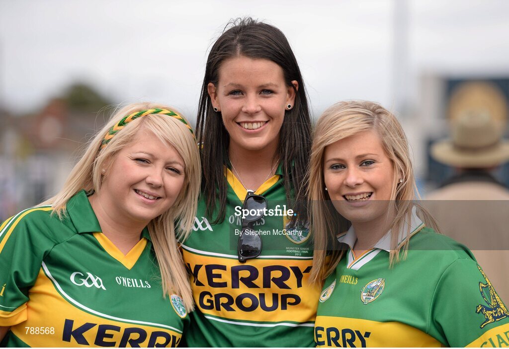 1 September 2013; Kerry supporters Denise O'Sullivan, left, Loretta Maher and Stacey O'Leary, right, all from Killarney, Co. Kerry, ahead of the game. GAA Football All-Ireland Senior Championship, Semi-Final, Dublin v Kerry, Croke Park, Dublin. Picture credit: Stephen McCarthy / SPORTSFILE