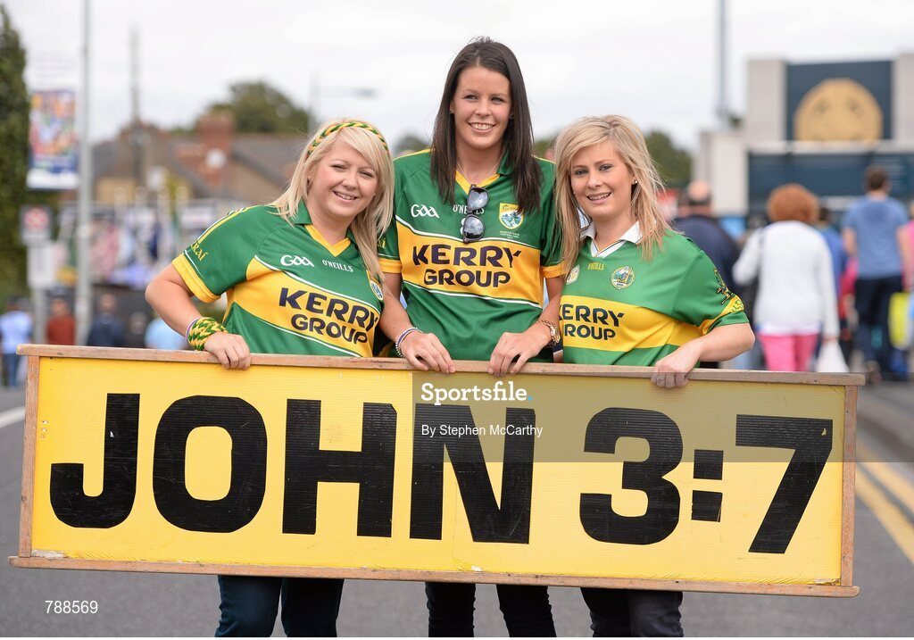 1 September 2013; Kerry supporters Denise O'Sullivan, left, Loretta Maher and Stacey O'Leary, right, all from Killarney, Co. Kerry, ahead of the game. GAA Football All-Ireland Senior Championship, Semi-Final, Dublin v Kerry, Croke Park, Dublin. Picture credit: Stephen McCarthy / SPORTSFILE