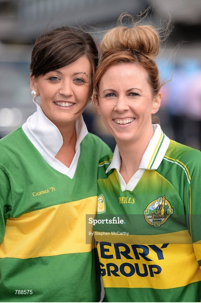1 September 2013; Kerry supporters Elaine Daly, left, from Tralee, and Maria Fitzgerald, from Kilarney, Co.Kerry before the game. GAA Football All-Ireland Senior Championship, Semi-Final, Dublin v Kerry, Croke Park, Dublin. Picture credit: Stephen McCarthy / SPORTSFILE