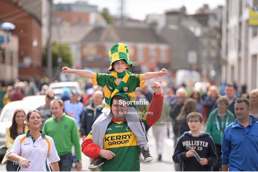 1 September 2013; Kerry supporters Jimmy, top, age 8, and Sean Farrell from Ballybunion, Co. Kerry, ahead of the game. GAA Football All-Ireland Senior Championship, Semi-Final, Dublin v Kerry, Croke Park, Dublin. Picture credit: Stephen McCarthy / SPORTSFILE