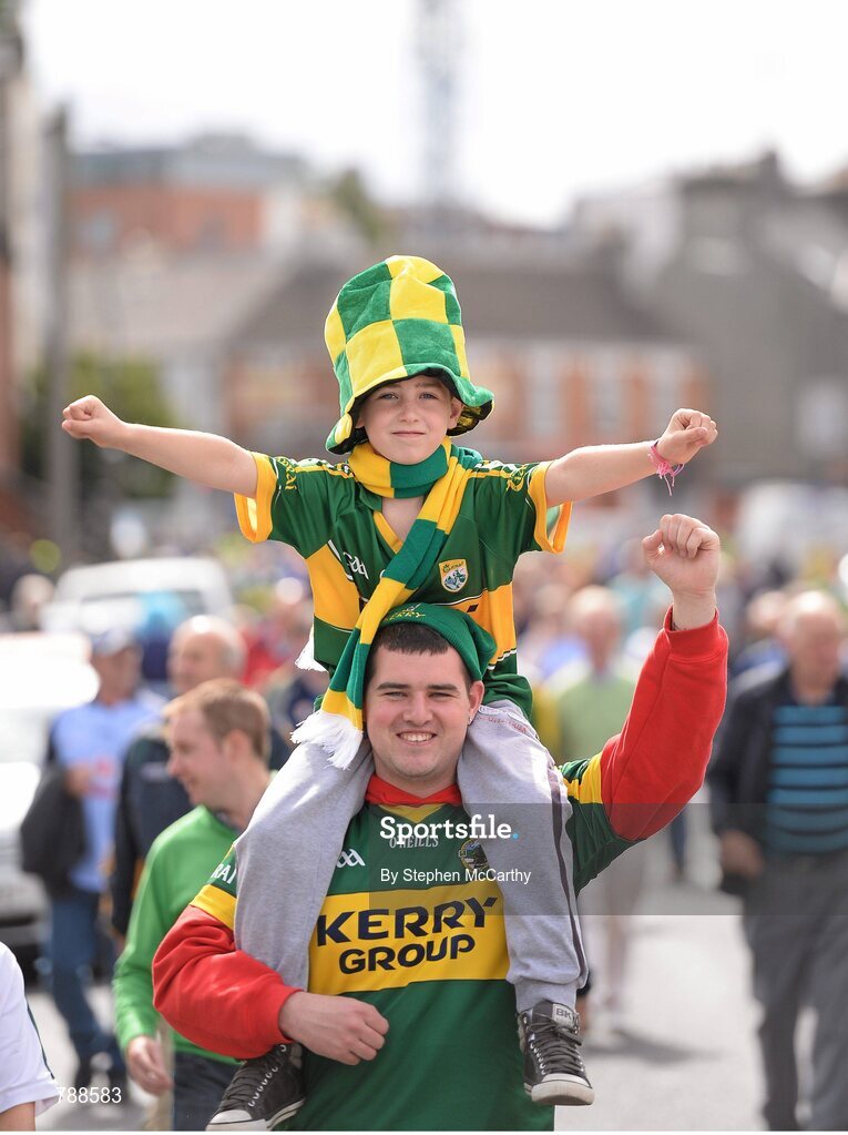 1 September 2013; Kerry supporters Jimmy, top, age 8, and Sean Farrell from Ballybunion, Co. Kerry, ahead of the game. GAA Football All-Ireland Senior Championship, Semi-Final, Dublin v Kerry, Croke Park, Dublin. Picture credit: Stephen McCarthy / SPORTSFILE